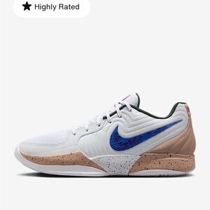Ja 2 “In the Woods” Basketball Nike Shoe White and Brown Sneakers with Blue Logo
